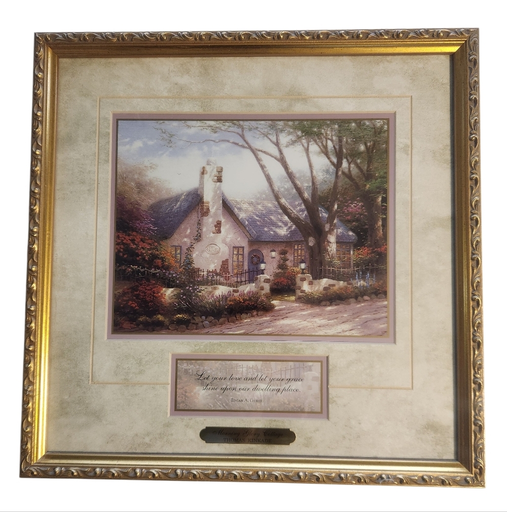 Thomas Kinkade Morning Glory Cottage Framed Print With Gold Frame And COA - Picture 3 of 9
